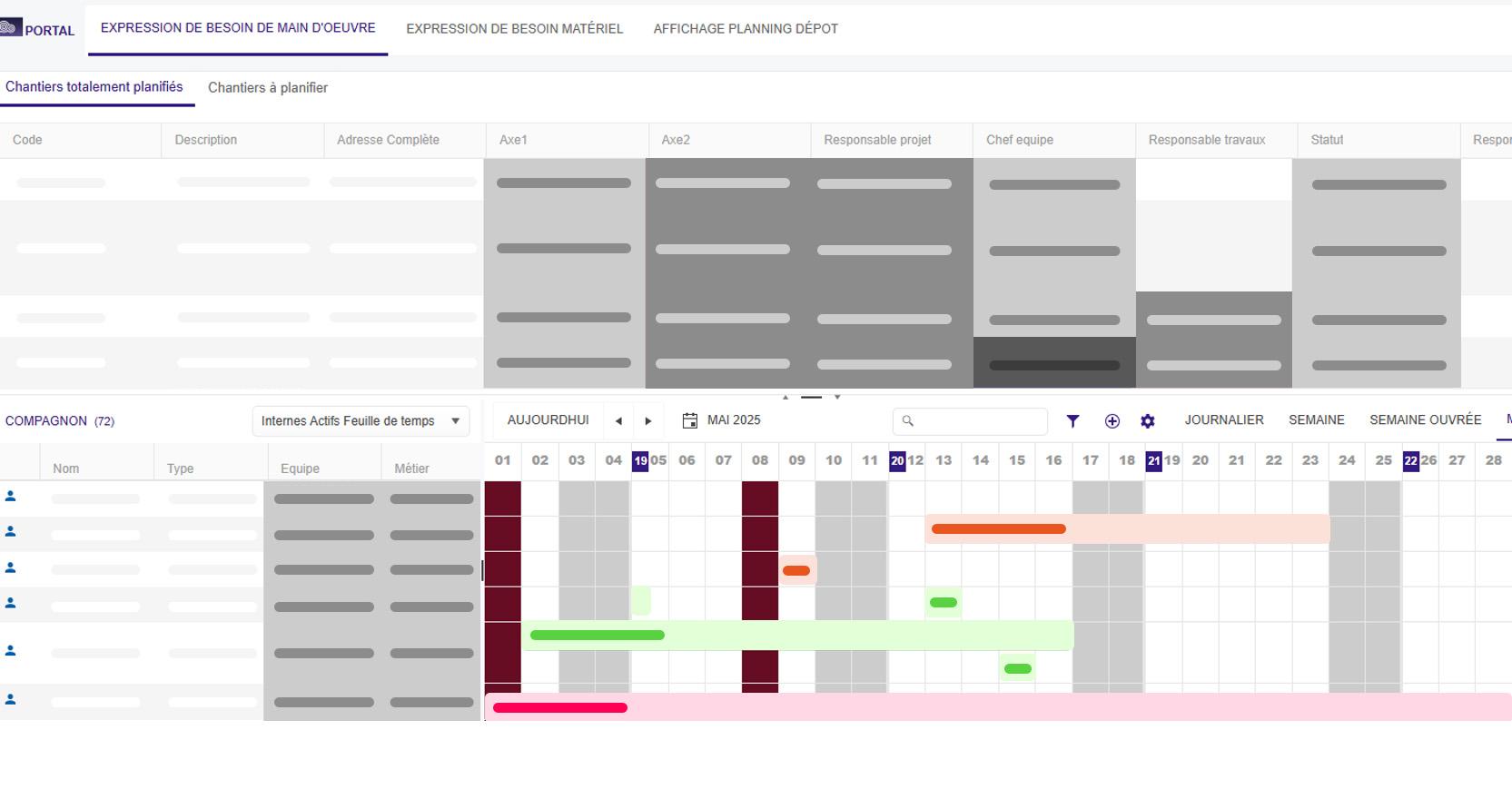 Ecran VP Portal Visual Planning