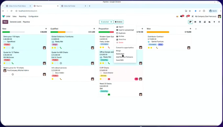 Selection multiple sur Odoo 19 CRM